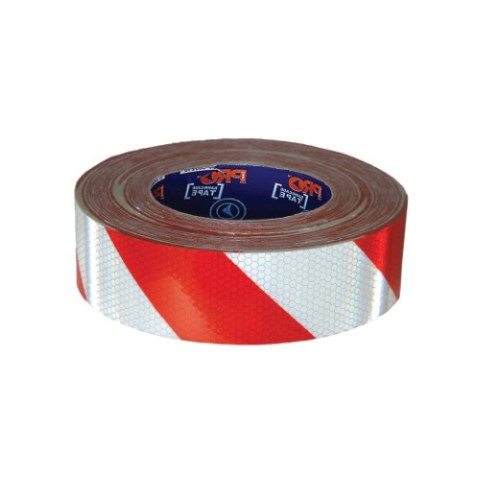 PROCHOICE REFLECTIVE HAZARD TAPE RED & WHITE. 50M X 50MM